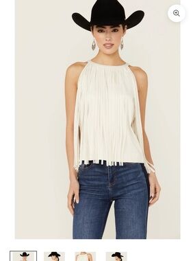 Idyllwind White Fringe Halter Tank